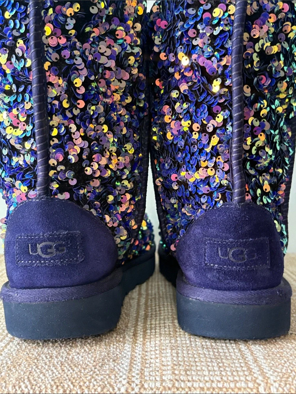 UGG Classic Short Stellar Jewel Violet Sequined Shearling Lined Booties. Size-9